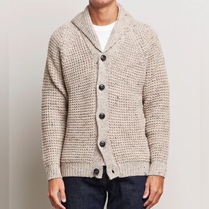 Peregrine Waffle Wool Shawl Collar Mens Cardigan Size S